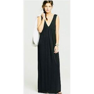 J Crew Black Sleeveless V Neck Pleated Maxi Dress